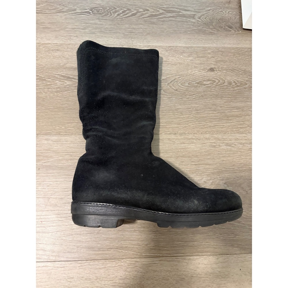 La Canadienne Black Suede Mid Calf Boots Waterproof Side Zip Lug Sole Womens 9.5